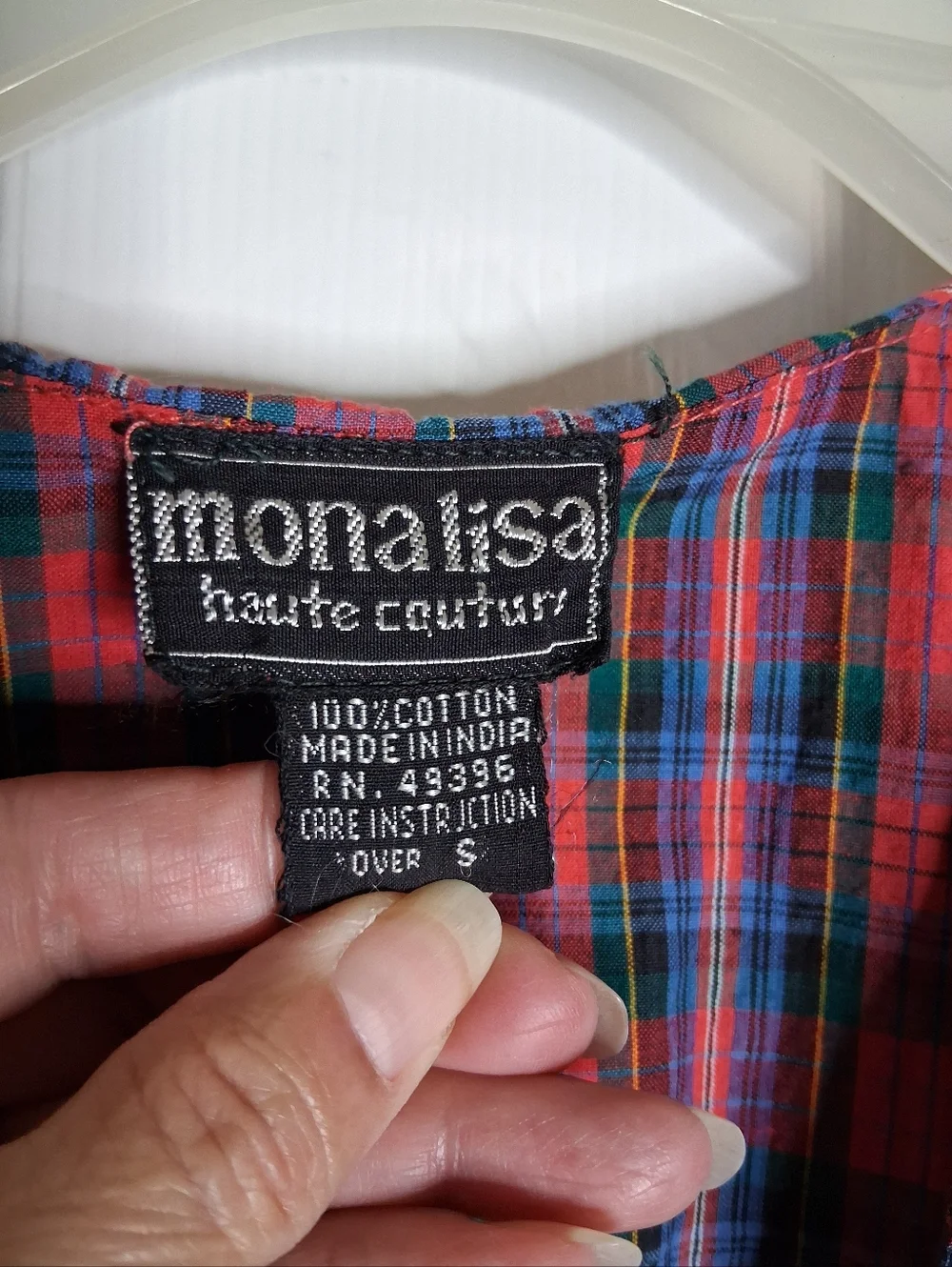 Monalisa Vintage Plaid Button Front Top with Lace Collar Size Small - Picture 3 of 8